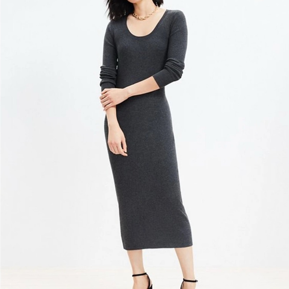 Loft Heathered Ribbed Scoop Neck Midi Dress